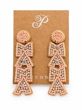 Plunder MAMA Beaded Earrings Blush Coral Gold NWOT